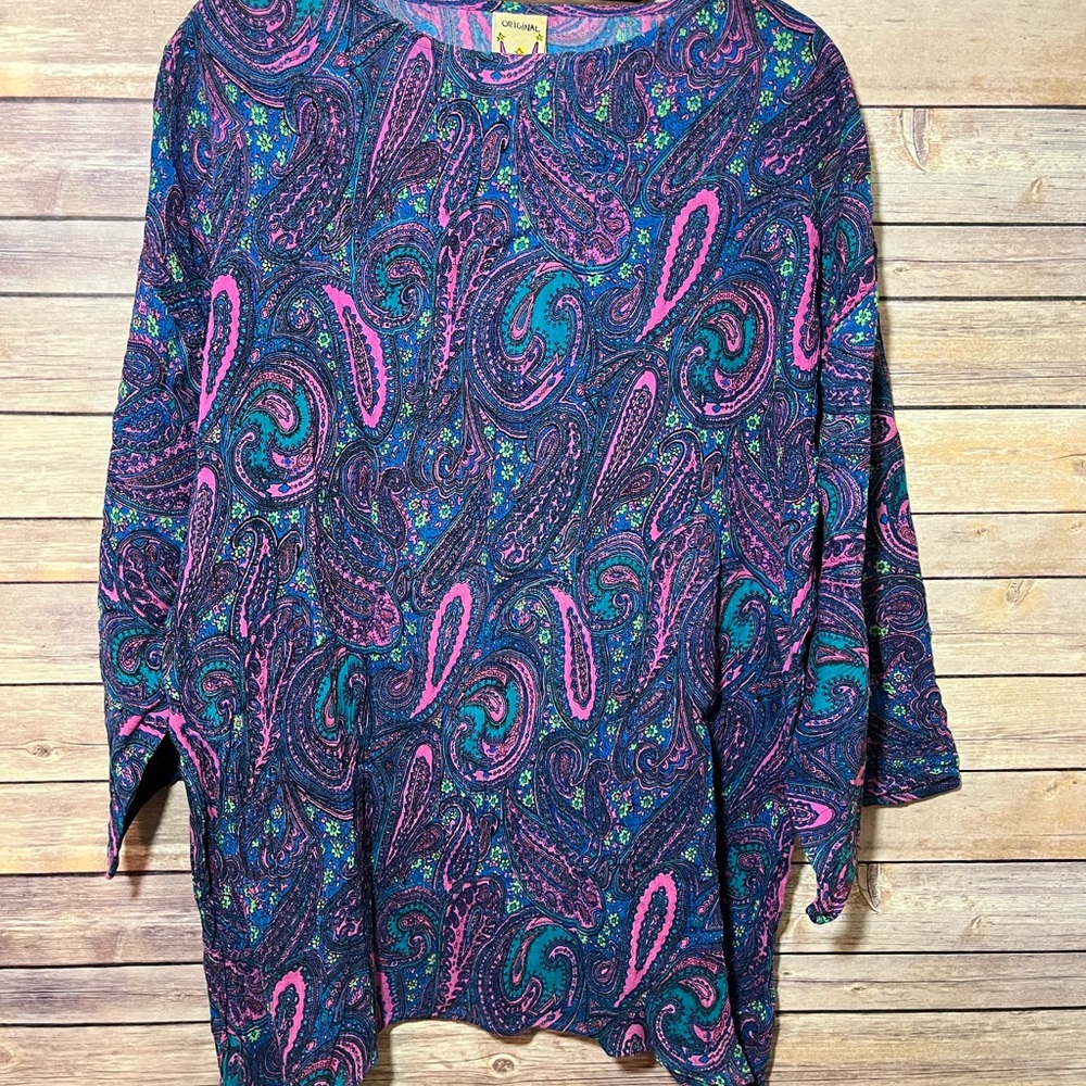 ⭐️ Vintage Anthony Original Paisley pink blue Tunic B1